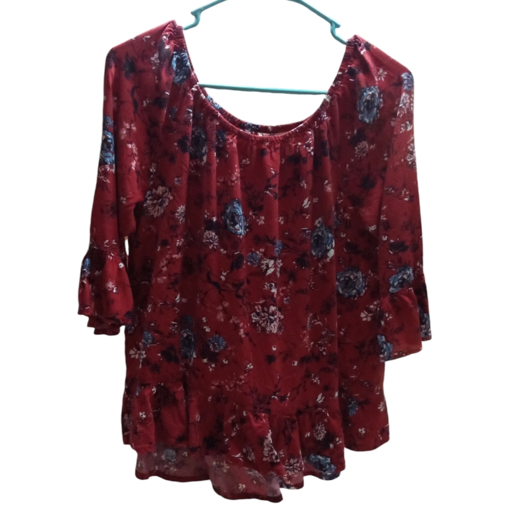 Floral Faded Glory 3/4 Sleeve Bell Cuffs  Blouse